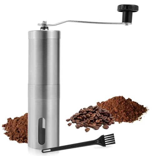 Manual Coffee Grinder,UNIFUN Burr Coffee Crinder Stainless Steel with Adjustable Ceramic Conical Burr, Hand Crank Mill, Compact Size Perfect for Your Home, Office or Travelling