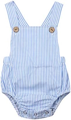 Newborn Baby Boy Girl Bodysuit Overalls Romper Camo Back Cross Bib Jumpsuit Outfits Clothes (blue stripes, 0-3 months)