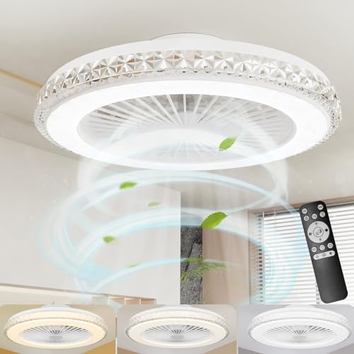 ventilatore da soffitto con luce e telecomando, plafoniera con ventilatore da soffitto con motore a corrente continua, ventilatore da 18 watt, lampada led da 10 watt, 3000-6500K CCT RGB, Ø48cm