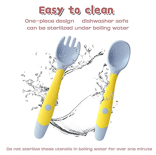 Toddler Utensils With Travel Case, Baby Spoon And Fork Set For Self-Feeding Learning Bendable Handle Silverware For Kid Children (2 Set, Yellow&Green) #TOP7