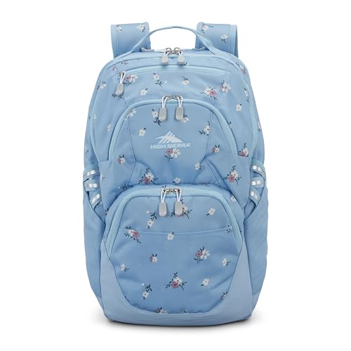Image of High Sierra Swoop SG Backpack, Travel or Work Laptop Bookbag with Drop Protection Pocket, and Tablet Sleeve, One Size, Floral /Blue