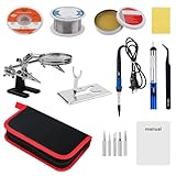 Soldering Iron Kit, 80W Digital Adjustable Temperature Soldering Station with LCD Display, 12-in-1 Soldering Tools Set with 5 Tips, Stand, Magnifying Glass for Electronics DIY Circuit Board Repair