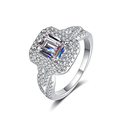 Bague moissanite 2ct rectangle argent cadeau idéal pour mariage femme KnSam