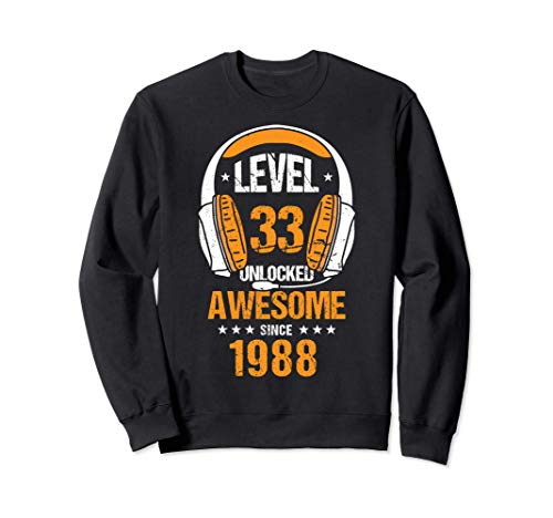 Regalo del 33 cumpleaños Level 33 Unlocked Awesome 1988 Sudadera