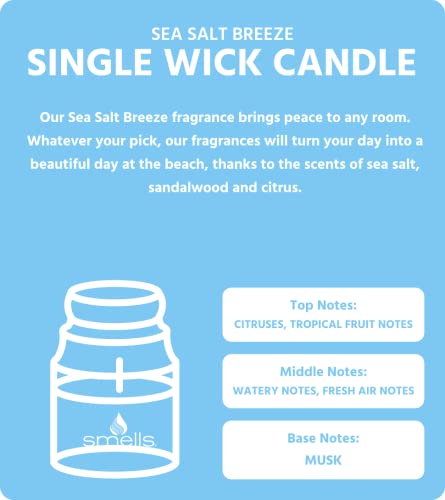Smells - Premium Soy Wax Scented Candle 16Oz. - 100% Cotton Single Wick - Fragranced Candles That Eliminates Home And Office Odors: Food, Pets, Smoke And Others (1-Pack, Sea Salt Breeze) #TOP1