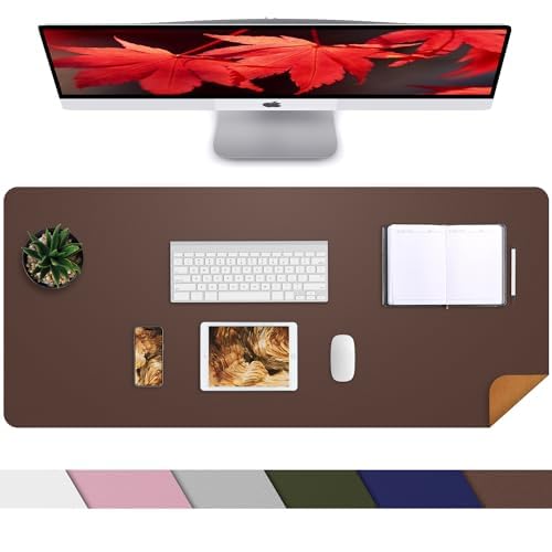 Leather Desk pad Protector, Large Desk mat with Natural Cork & PU Leather,Mouse pad,Non-Slip Office Desk Mat,Waterproof Desk Writing Pad for Office