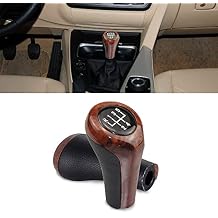 SANRILY Wood Texture 5 Speed Manual Shift Knob Fit for BMW E90 E46 3 5 6 Series E39 E60 E61 E91 E92 E82 X3 E83 ABS and Leather Shifter Knob Adapter Car Shifter knobs Accessories