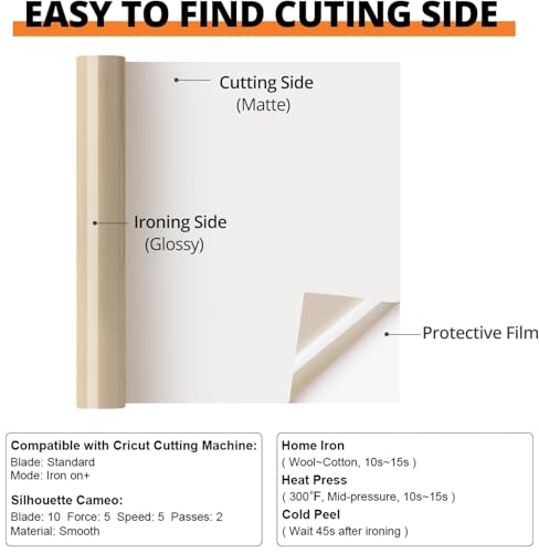 Image of HTVRONT HTV Roll Heat Transfer Vinyl - 12 inch x 8ft Brown HTV Vinyl for Shirts, Iron on Vinyl Compatible with Cricut Cutting Machine - Easy to Cut & Weed for Heat Transfer Design (Camel Brown)