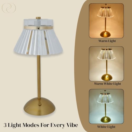 Image of ELARE Premium Rechargeable LED Table Lamp with Touch Control, Gold Finish Base Decorative Bedside & Gift Lamp