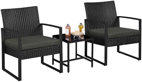 Yaheetech 3-Piece Rattan Garden Furniture Set, 2 Seater Chairs & ...