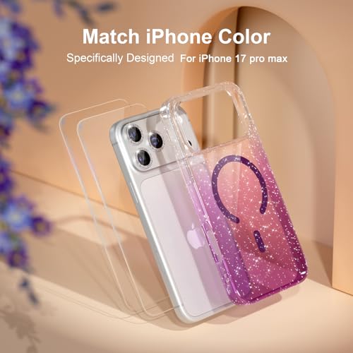 Choiche for iPhone 17 Pro Max Case Compatible MagSafe, Glitter Clear/Purple - image 7