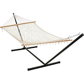 Sunnydaze Cotton Rope Hammock with Unfinished Wood Spreader Bars - 12-Foot Stand - 350 Pound Weight Capacity 41lu0eeUKlL. SS280