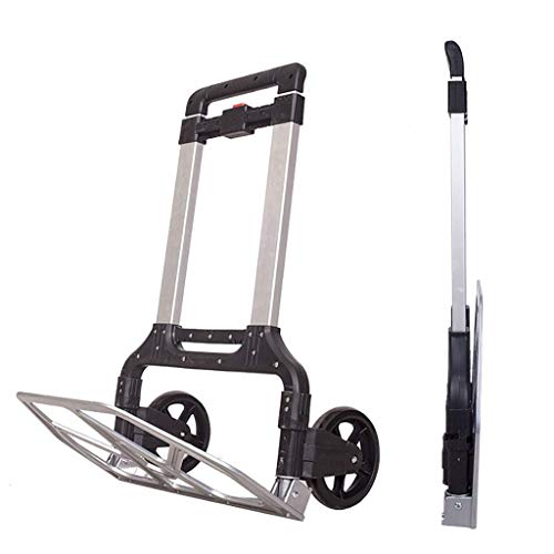 WLKINF Einkaufstrolley, Trolley, Auto, zusammenklappbar, tragbar, Auto, Aluminiumlegierung, Push-Auto, schwerer King-Anhänger, Handhabung von Einkaufswagen (schwarz plus Tasche) – Bild 5