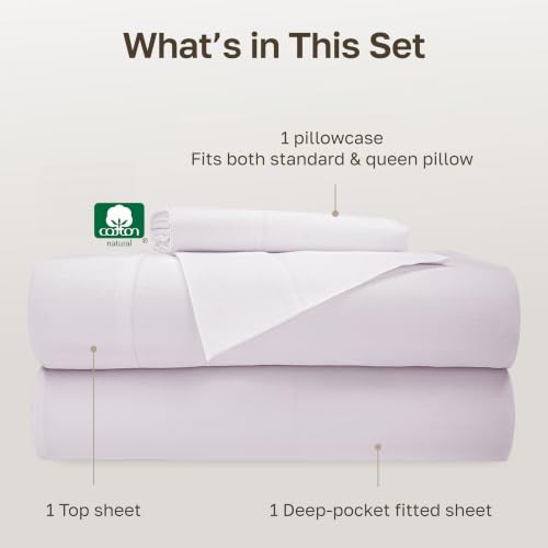 Image of California Design Den Twin Sheets Deep Pocket Set - 500 Thread Count Sateen, 100% Cotton Twin Sheet Set, Bedding with All Around Elastic for a Snug Fit - Pale Orchid