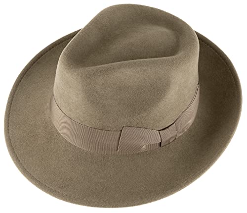 Alpenleder Hut - Modell: Palermo (Handgefertigt) - Nachhaltiges Bio-Filz aus regionaler Landwirtschaft | Fedora Wollhut, Hüte Damen & Herren, Filzhut *Fair Produziert* (Größe L, 59-60cm, Dark Khaki)