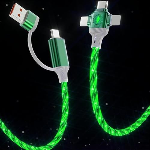 Image of 6 Combinations Multi Ports USB Charger USB A /USBC to MicroUSB /Type C PD Fast Charging Cord Light Up LED Starry Current to be a Night Light Compatible with Most of devices-39 inches Green.
