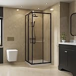 NRG 760 x 760mm Bathroom Square Corner Entry Shower Enclosure with Double Sliding Doors 6mm Safety Glass Black Framed