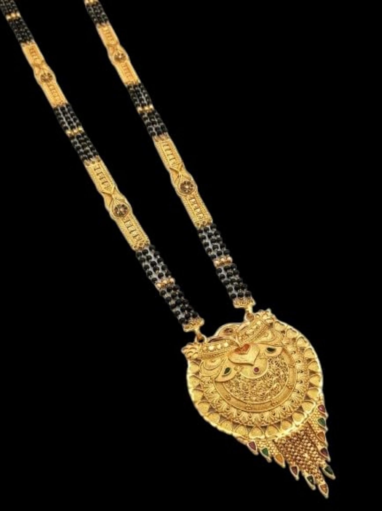 Traditional Gold Plated Mangalsutra with Black Beads Long Chain