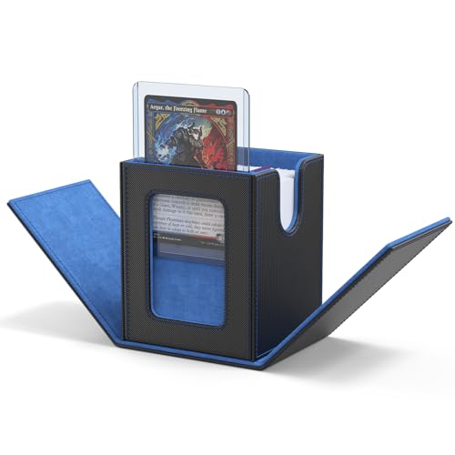 Image of ZLCA MTG Deck Box with Commander Window Display, Trading Card Storage Box Holds 100 Double-Sleeved Cards Suitable for TCG /CCG /PTCG /EDH /Magic /Sport Cards (Black&Blue)