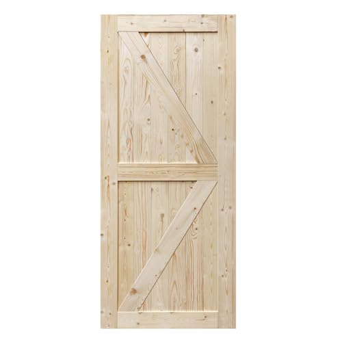 S&Z TOPHAND® 36in x 84in Barn Door, Unfinished British Brace Barn Door/Modern Style/Solid Wood/Simple Assembly is Required.Without Sliding Hardware