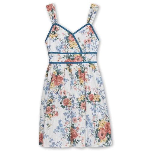 Speechless Girls' Printed Cotton Voile Skater Dress with Velvet Trim & Surplice Top