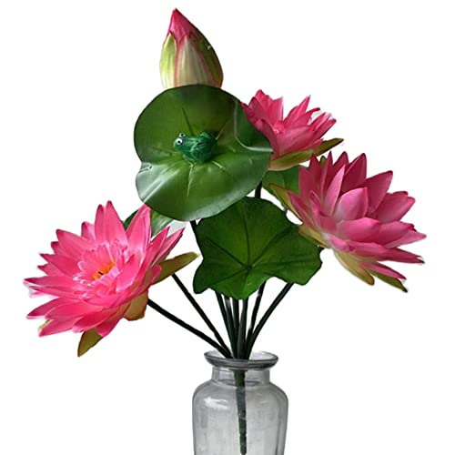 One Artificial Water Lily Flower Bouquet Silk Nymphaea Tetragona Plant Bunch Lotus for Hotel Shop Office Floral Decoration (Pink)