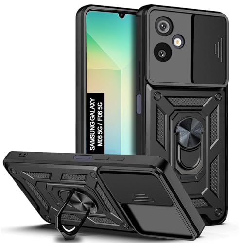 Image of AESTMO Tough Armor Samsung Galaxy M06 / F06 5G Bumper Back Case Cover | Ring Holder & Sliding Camera Cover | 360 Degree Protection Back Case Cover for Samsung Galaxy M06 / F06 5G (Black)