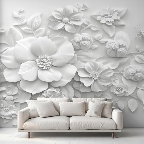 Papier peint panoramique fleurs relief solution mur terne chambre 3D - 5