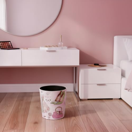 Image of PU Leather Small Trash Can Wastebasket, Round Garbage Container Basket for Bathrooms, Laundry Room, Kitchens, Offices, Kids Rooms, Bedrooms,Dorms,Home Decorative Art Bin, 2.9 Gallon(Fashion Style)