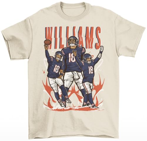 Caleb Williams Cartoon Style Chicago Football T-Shirt (US Alpha Large Regular Regular Natural)