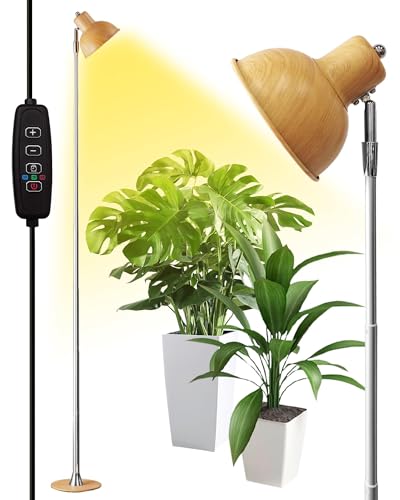 yadoker Plant Grow Light for Indoor Plant, Aluminum Wood Grain LED Grow Light,Elevating Plant Lamp,Height Adjustable,Automatic Timer with 8/12/18Hours,10-Level Brightness,Ideal for Large Plant Grow