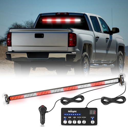 Image of Nilight 144LED Traffic Advisor Strobe Light Bar with Controller Red White | Emergency Warning Lights Hazard Interior Front /Rear Windshield Flashing for Cars Plow Trucks Construction Vehicles