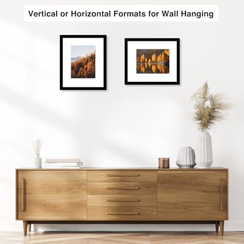 Image of 8x10 Picture Frame Black with 5x7 Mat for Wall Hanging or Tabletop, Display Photo 5x7 with Mat or 8x10 without Mat, 8 by 10 Wall Gallery Poster Photo Frame with Shatter Resistant Plexiglass, Black