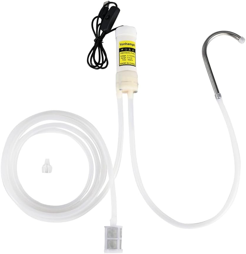 Portable Food Grade USB Electric Auto Siphon Self Priming Pump for Bottling Home Brew Wine,Beer,Beverages and Kombucha, DC 5v Mini Water Transfer Pump Kit with Hook,2LPM No Mess Leak,Low Noise White Button-Switch With Hook