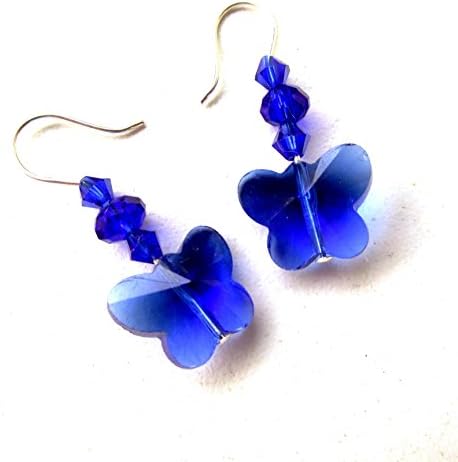Sapphire blue glass crystal butterfly earrings
