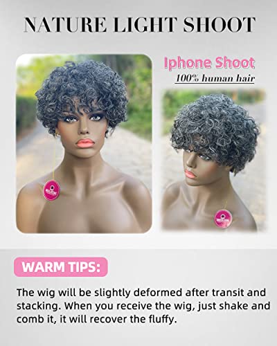MaxlaceWig Perucas De Cabelo Curto Encaracolado Cinza Para Mulheres Negras, Peruca De Cabelo Humano