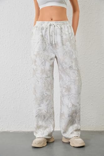 Women Baggy Camo Pants Wide Leg High Waist Drawstring Camouflage Sweatpants Fleece Jogger Pants with Pockets3