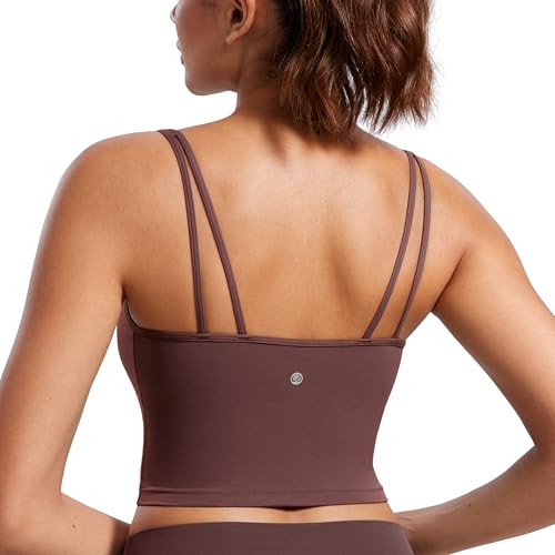 Image of CRZ YOGA Butterluxe-Light Womens V Neck Longline Sports Bra - Spaghetti Straps Workout Crop Top Padded Yoga Cami