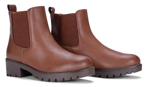 Image of Vepose Women's Chelsea Ankle Boots Pull-On Low Heel Booties 9607 | Flat short boots with elastic side, round toe for casual daily