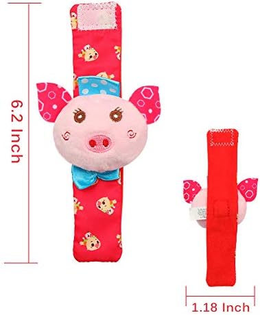 Acekid Baby Foot Rattle,4pcs Wrist Rattle and Socks Toys Set Toddler Soft Animal Toys Pig and Dog