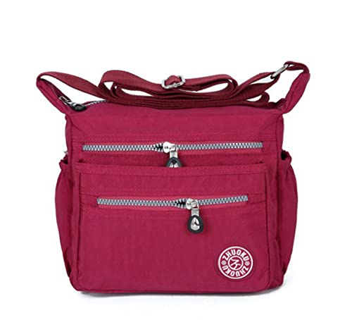 Cicilin Bolsa mensageiro feminina de nylon com vários bolsos, bolsa tiracolo com alça superior, vinho tinto, Large
