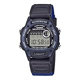 Casio W-220HF-2AVDF - Reloj digital unisex de 37 mm, correa de resina negra y azul, cronómetro, temporizador, alarma, hora dual, resistente al agua hasta 50 m