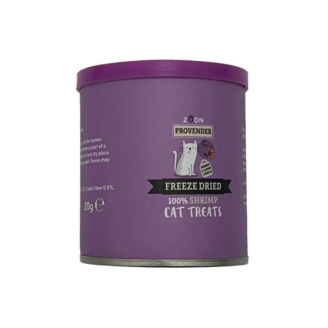 Provender Zoon Freeze Dried Shrimp Cat Treats, 20g – 100% Natural, Grain-Free, High-Protein (75.2%) Single Ingredient Treat for Cats