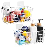 Matériau : métal, fer VEGEVIGI Lot de 2 supports de jouets de bain en métal à suspendre pour baignoire et jouets de bébé, panier de douche en fer pour salle de bain, blanc
