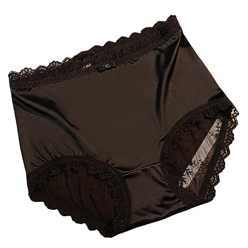 Bragas de mujer de satén de talle alto KATIAK con encaje de malla transpirable pack de 3 café 6