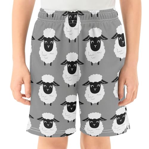J JOYSAY Cartoon Sheep Gray Boys Athletic Shorts Kids Youth Casual Shotrs with Pockets Elastic Waistband2