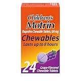 Motrin Children's Chewable Tablets with Ibuprofen, Kids' Fever Reducer & Pain Reliever for Sore Throat, Fever, Toothache & Pain Relief, Grape Flavor, 24 Ct