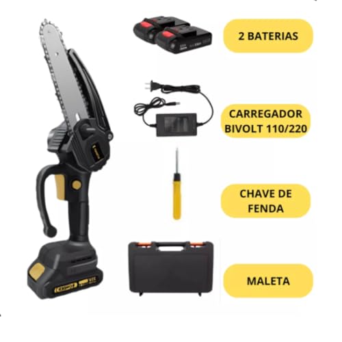 Motoserra Elétrica Portatil Eletroserra Sabre 6 Polegadas 21v 2x Baterias Bivolt Segurança e Potênci