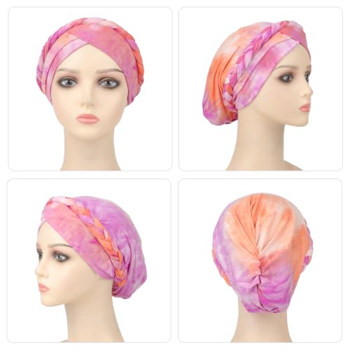 Image of DRESHOW African Women Turban Caps Beanie Twist Headscarf Pre-Tied Twisted Braid Headwraps for Women Chemo Cancer Cap