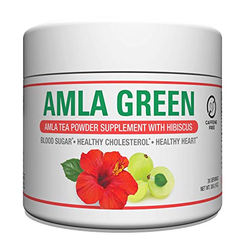 Organic AMLA GREEN Tea Powder â Great Tasting, 20x Concentrated Amla + Oolong Tea Antioxidant Blend â Raw, Vegan, Organic, Non-GMO, Amla Powder (30 Servings, Hibiscus)